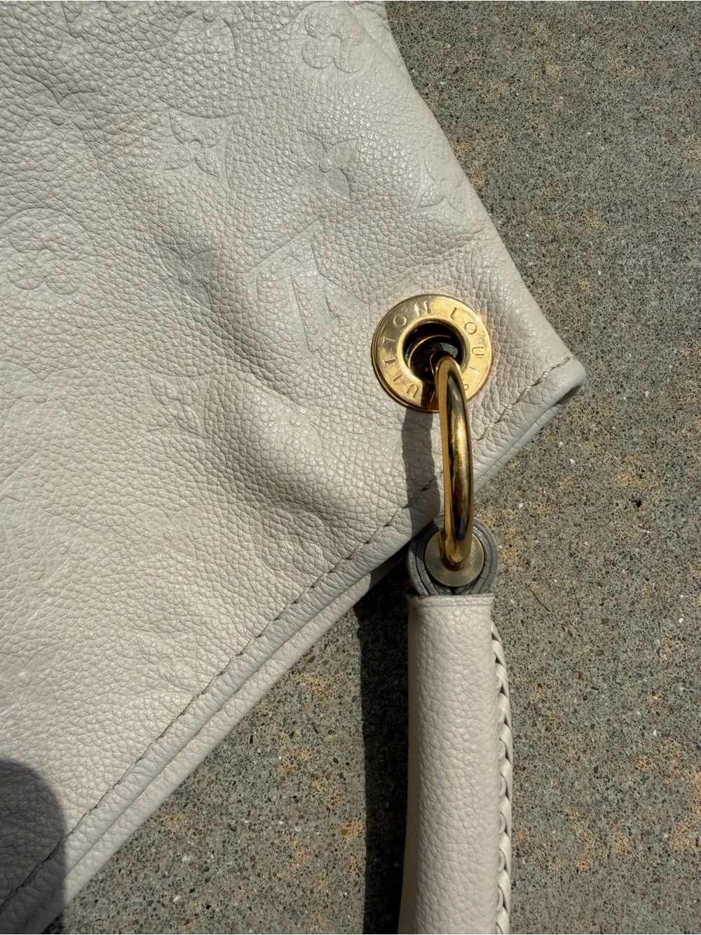 Authentic Louis Vuitton Cream Embossed Leather Hobo with Gold Hardware - Cream